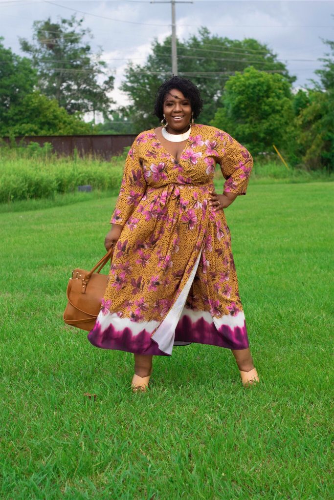 plus size woman in Eloquii maxi dress