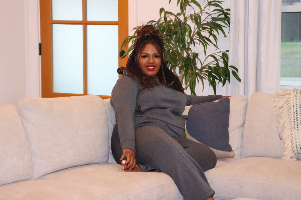 Plus size woman gray loungewear