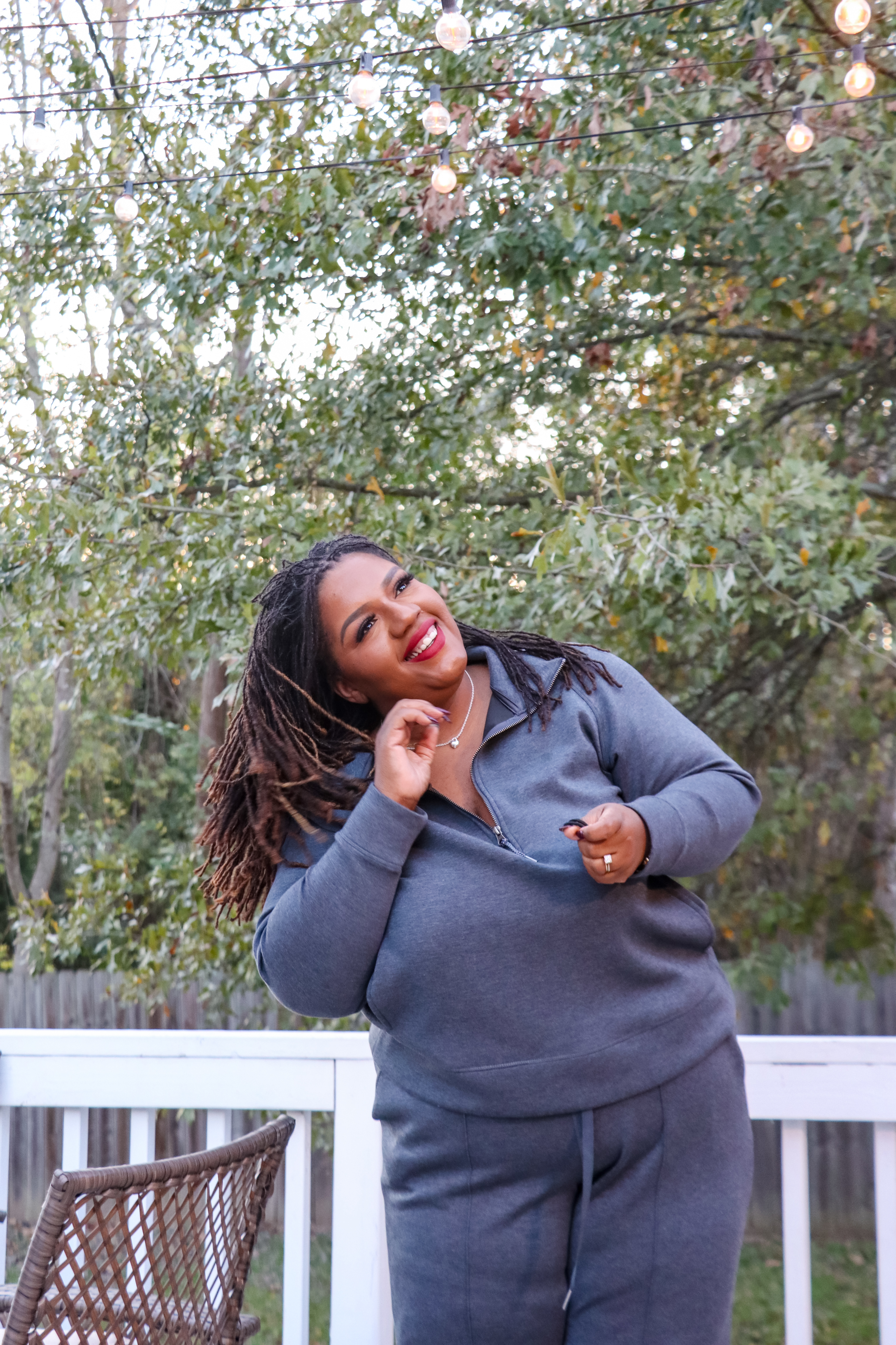 Sister locks in movement while wearing Lane Bryant Loungwear